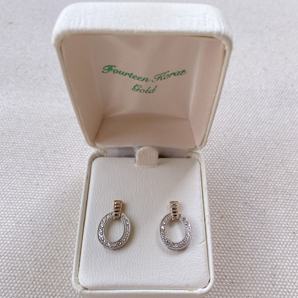 Diamond Encrusted Oval Gold Post Earrings